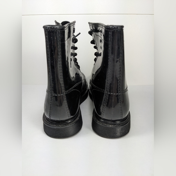 Shiny black rubber lace up short combat boot only worn once - Picture 6 of 8